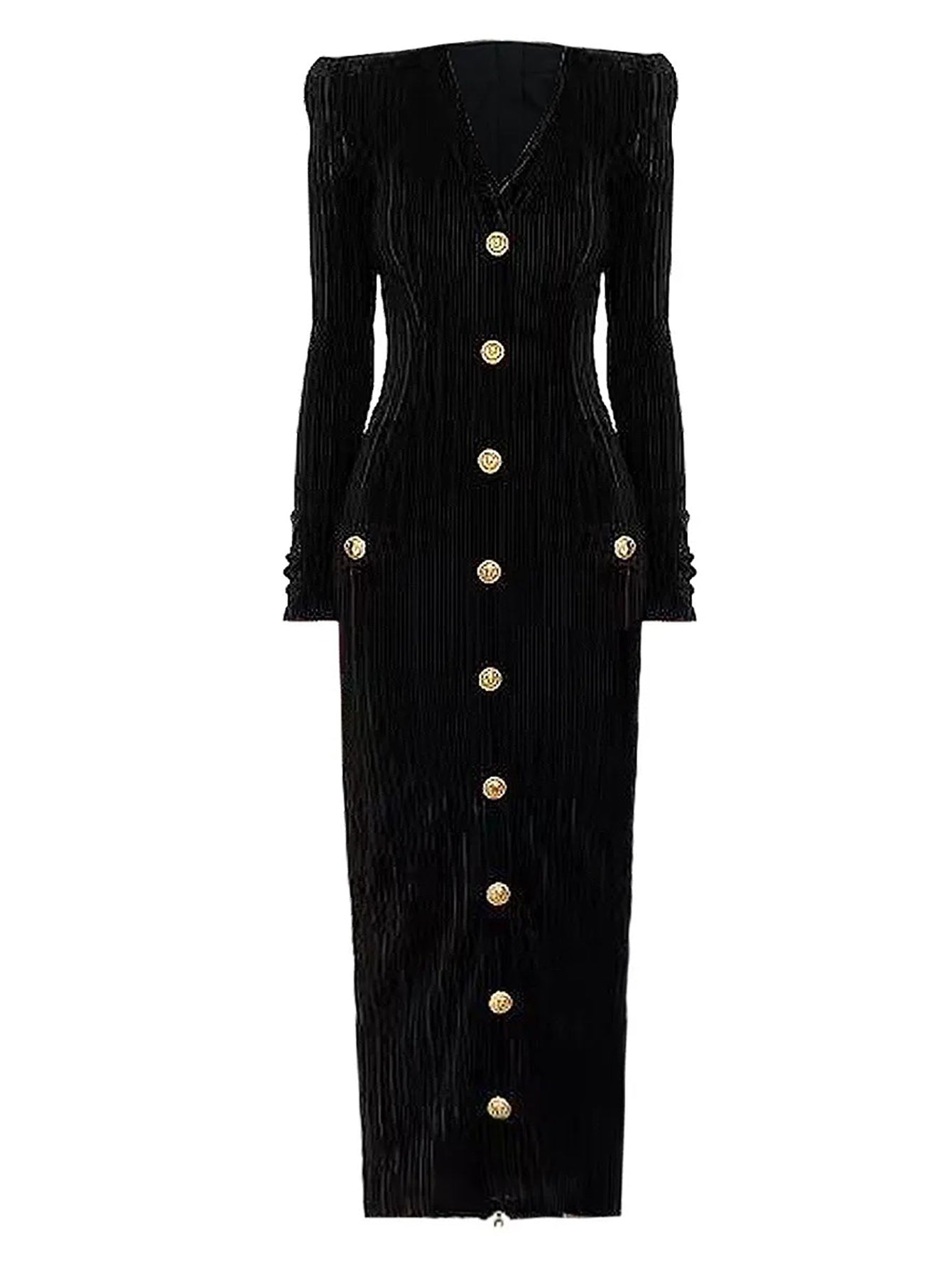 Elegant Midi Dress with Gold Buttons