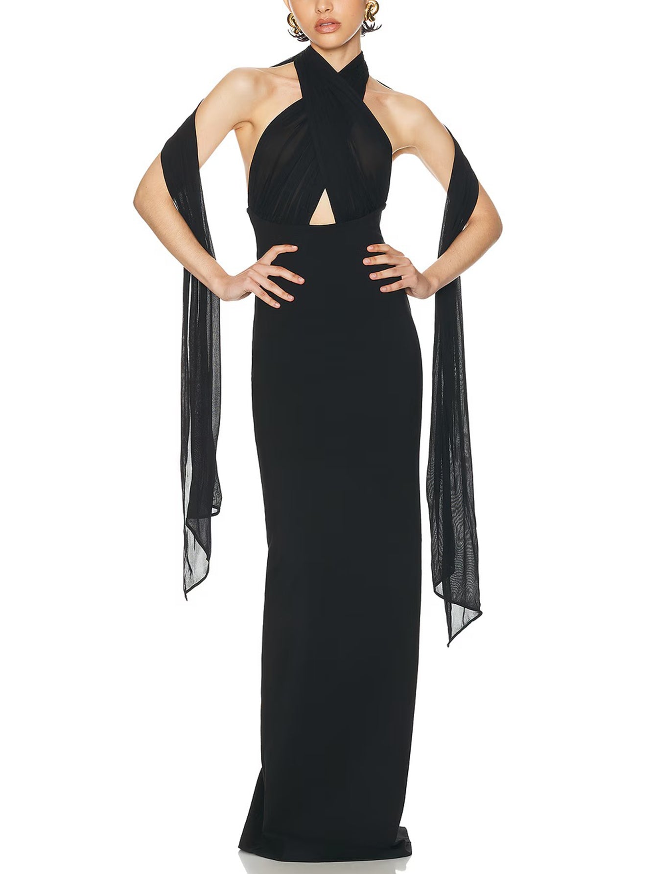 Elegant Halterneck Gown with Sheer Overlay