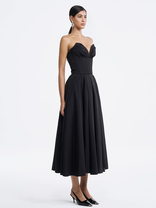 Solid Strapless Sleeveless Midi Dress