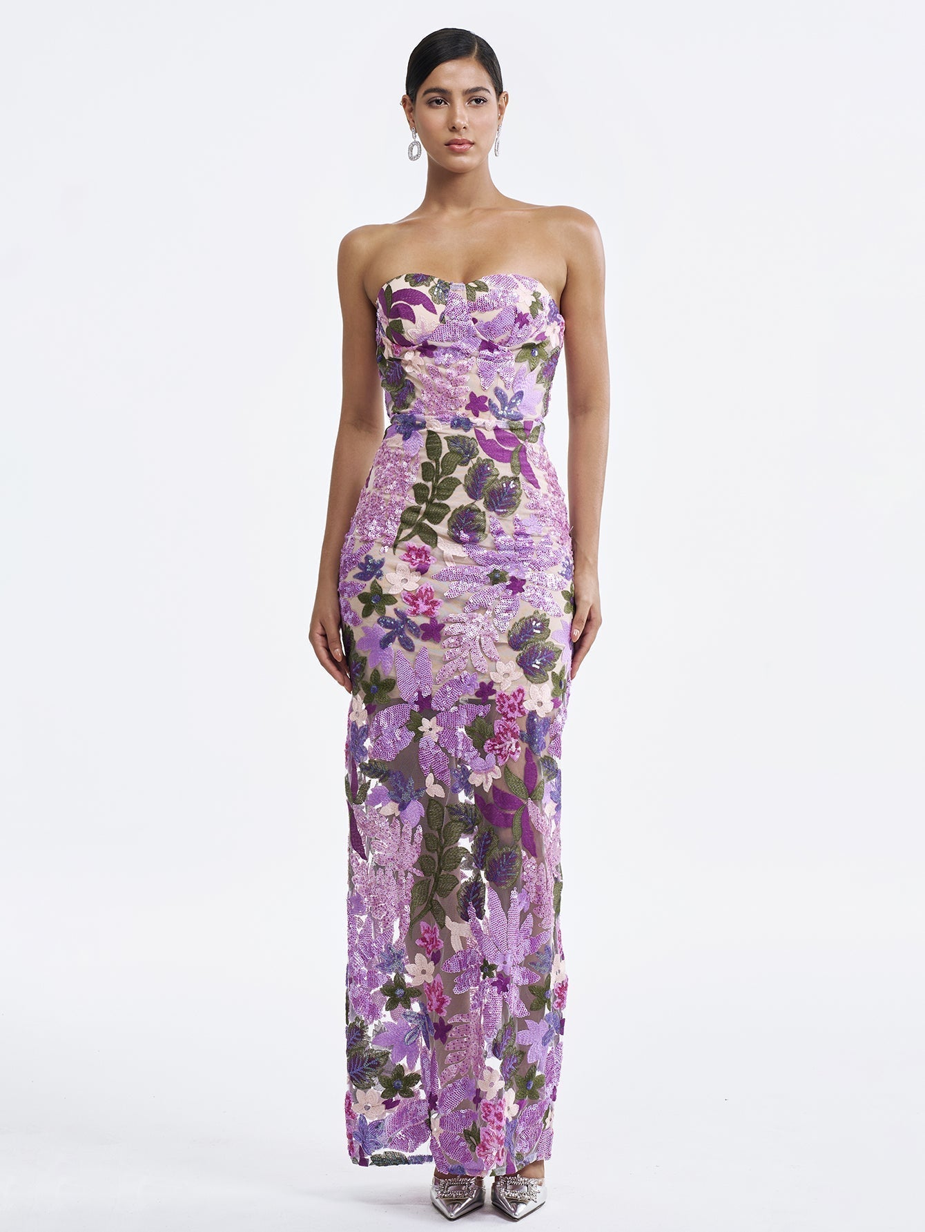 Purple Sequin Floral Gown - Sparkling & Flattering