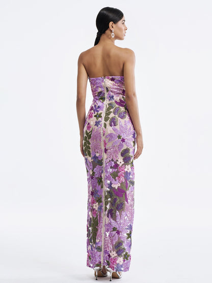 Purple Sequin Floral Gown - Sparkling & Flattering