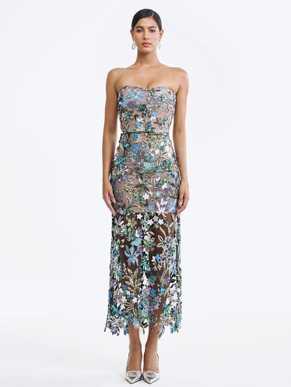 Sequin Embroidered Strapless Gown - Sparkling & Elegant