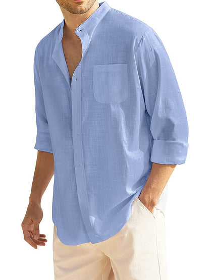 Cotton Linen Beach Button Down Shirt with Pocket (US Only)