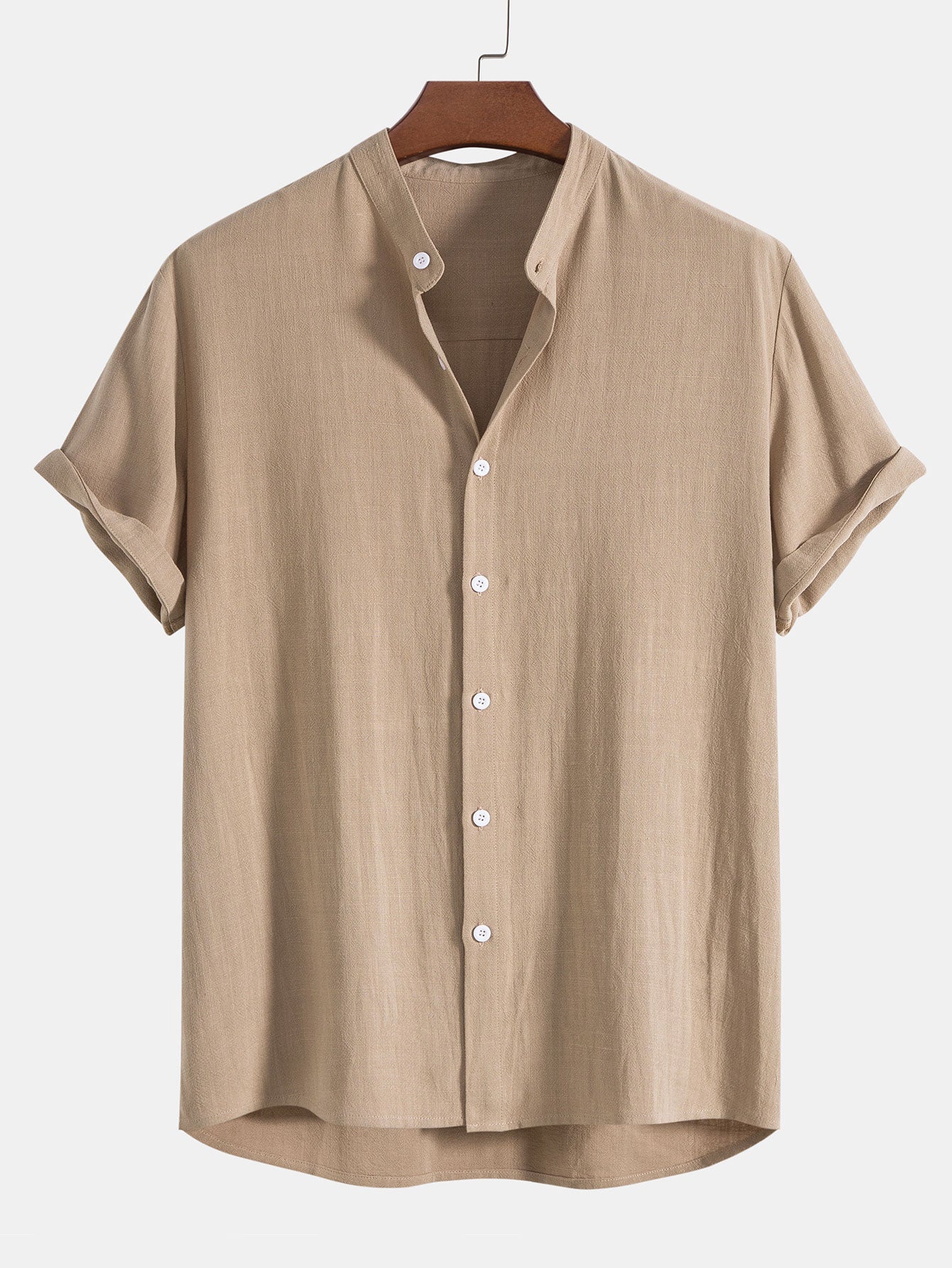 Linen-Viscose Blend Shirt with Mandarin Collar and Straight-Leg Linen Trousers