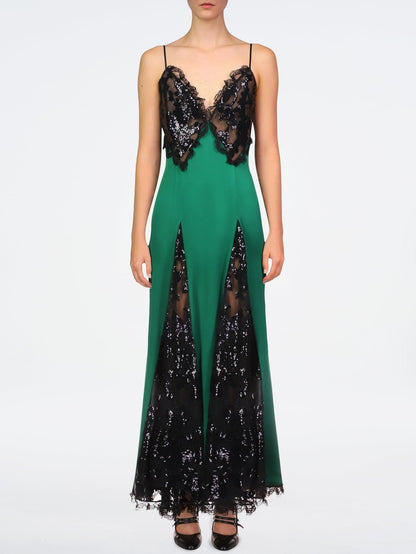 Plunging Neckline Sequined Gown