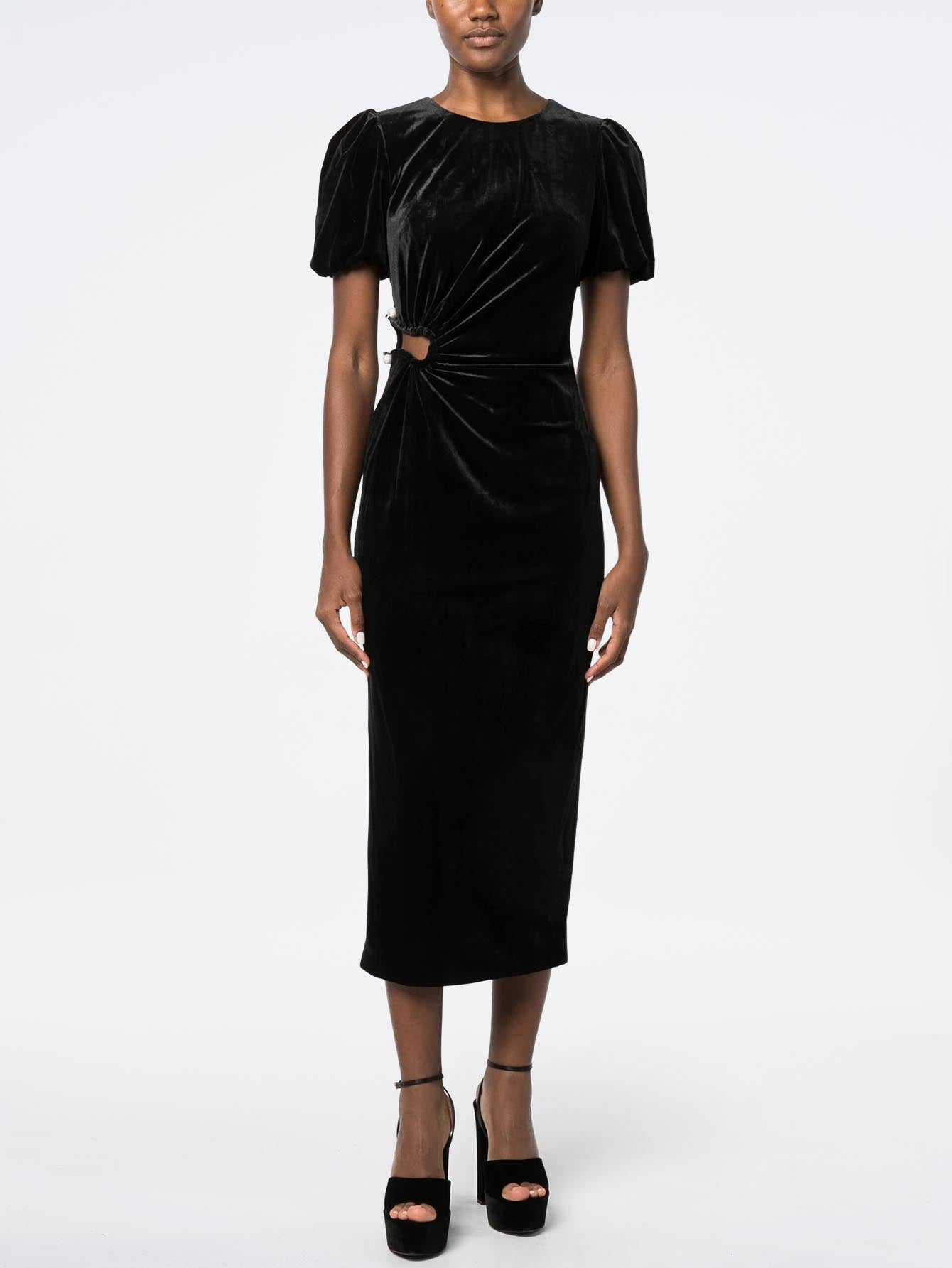 Velvet Midi Dress with Ring Detai