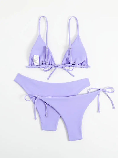 Solid Color 3 Piece Swimsuit