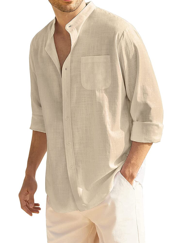 Cotton Linen Beach Button Down Shirt with Pocket (US Only)