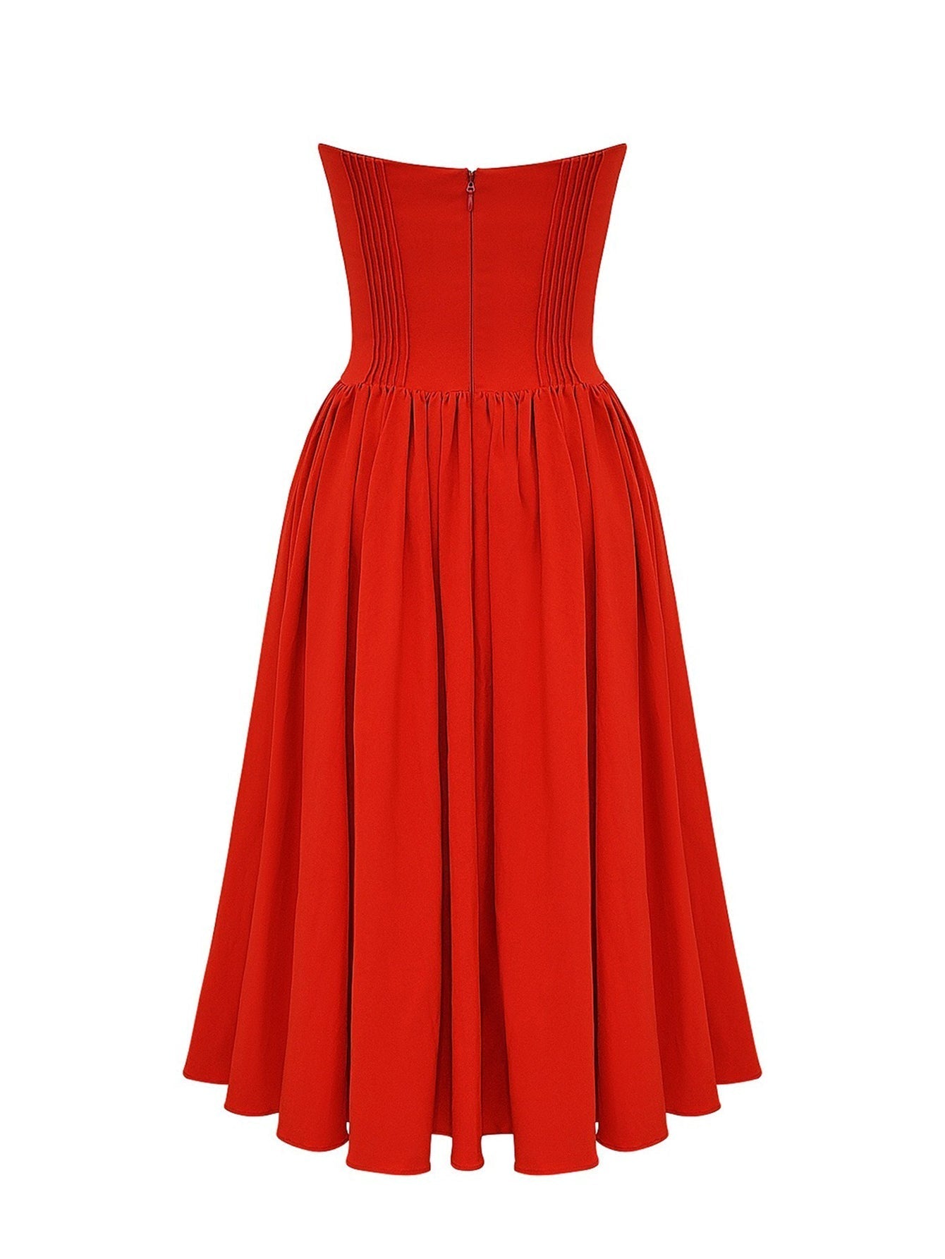 Strapless Pleated Flare Midi Dress