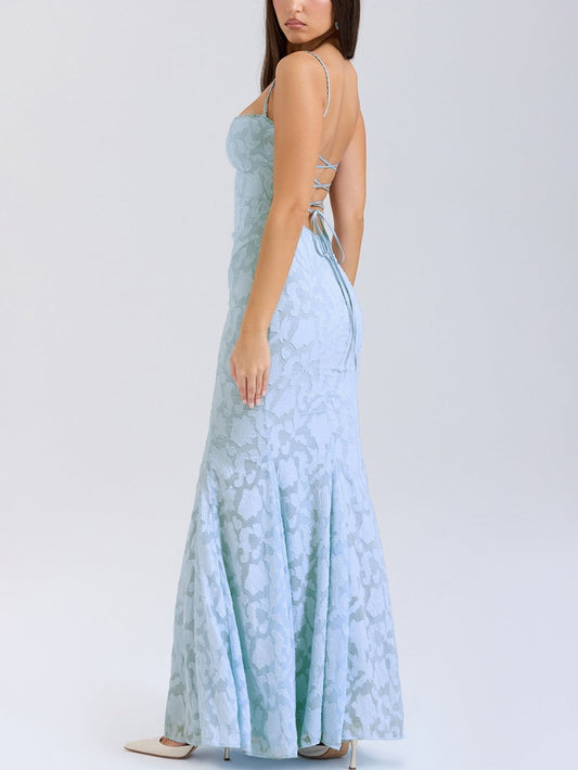 Lace Jacquard Tie-wrap Backless Maxi Dresses