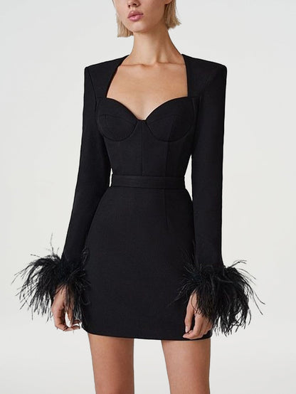 Feather Cuff Mini Dress