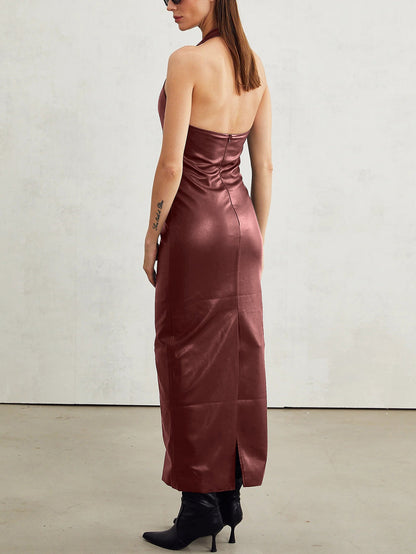 Sleek Halter Neck Maxi Dress