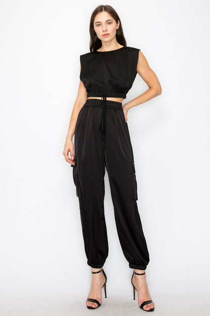 MAVEY SATIN CARGO PANTS