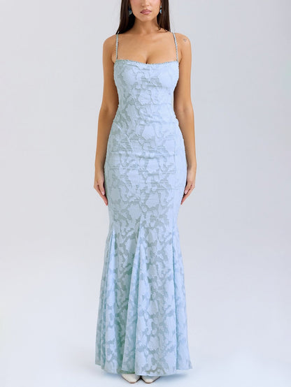 Lace Jacquard Tie-wrap Backless Maxi Dresses