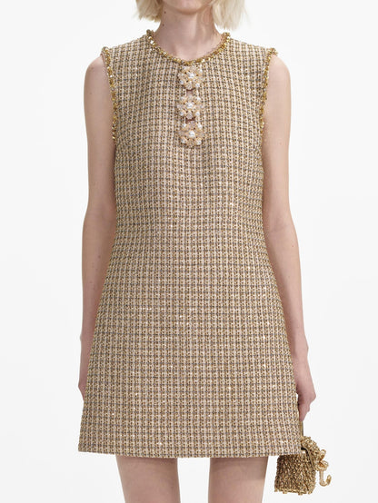 Tweed Shift Dress with Chain Detailing