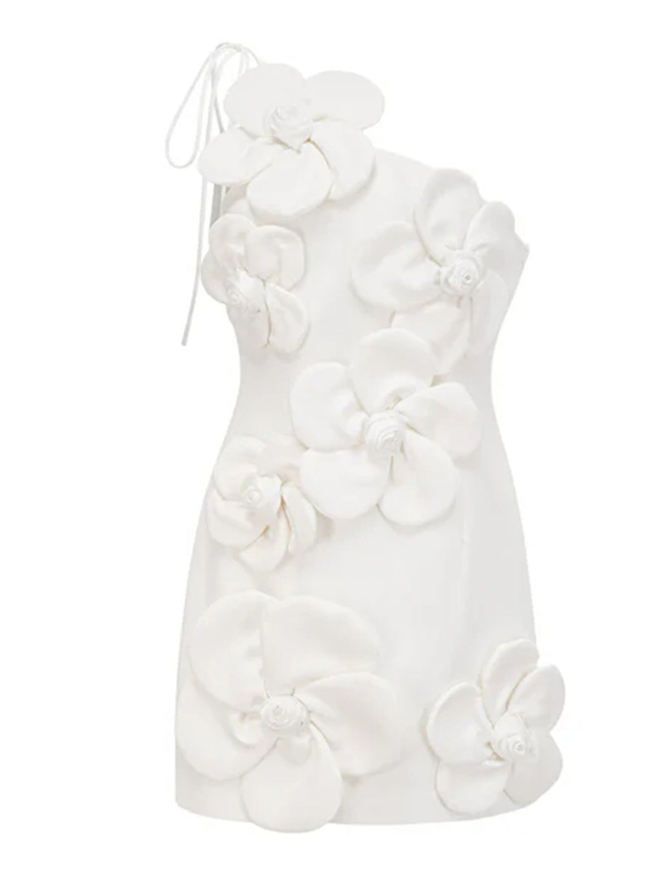 Floral Applique One-Shoulder Mini Dress in White