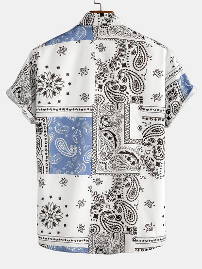 Shirt with Paisley Print and Buttons, Random Pattern Design, and Swim Shorts