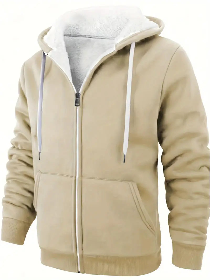 Jugs - casual men's hooded jacket with zip and wool interior