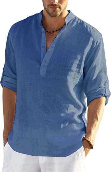 Cotton Linen Style Henley Shirt (US Only)