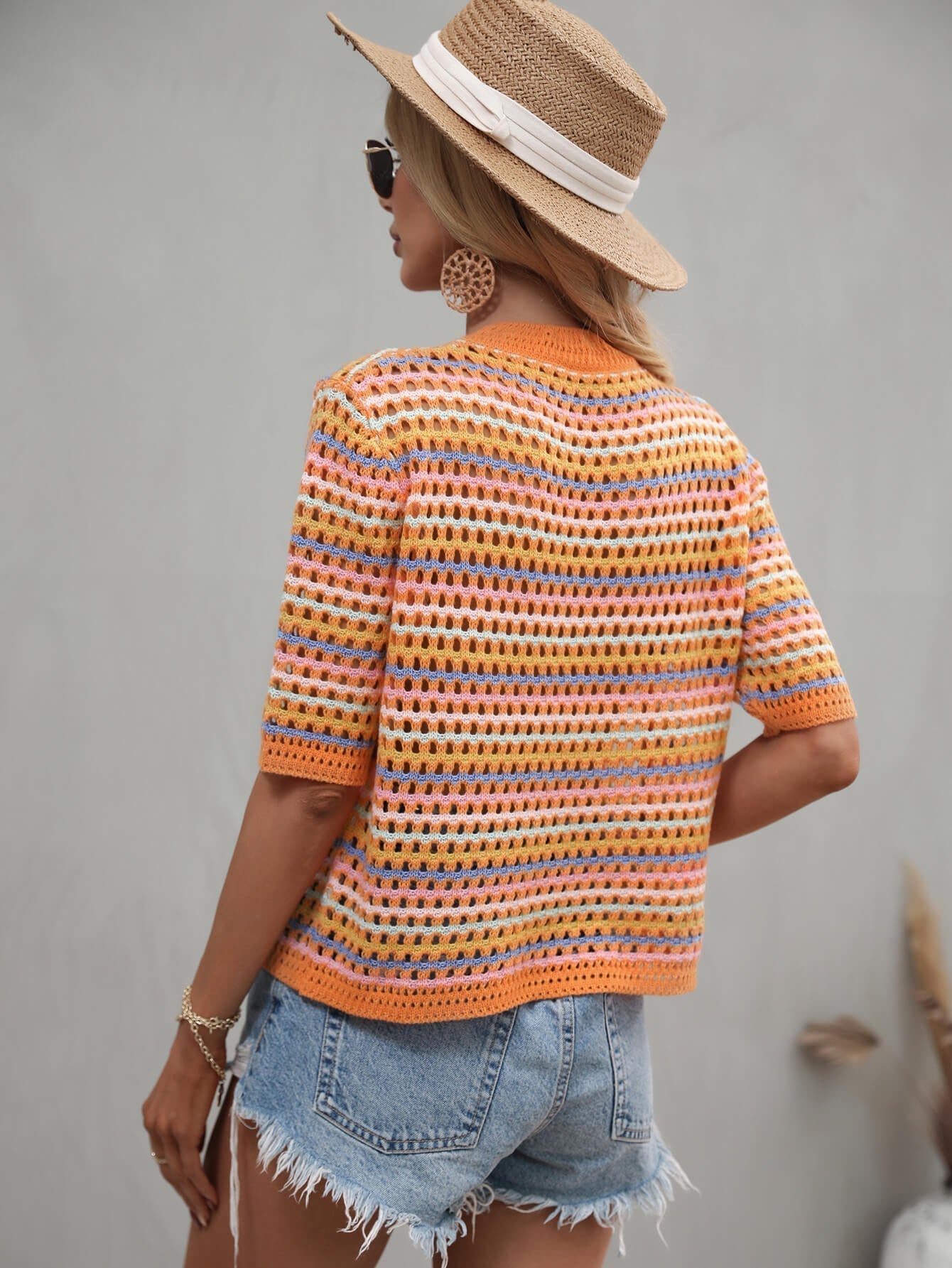 SAYLOR STRIPPED HALF SLEEVE KNIT TOP