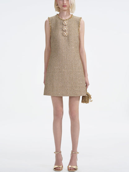 Tweed Shift Dress with Chain Detailing