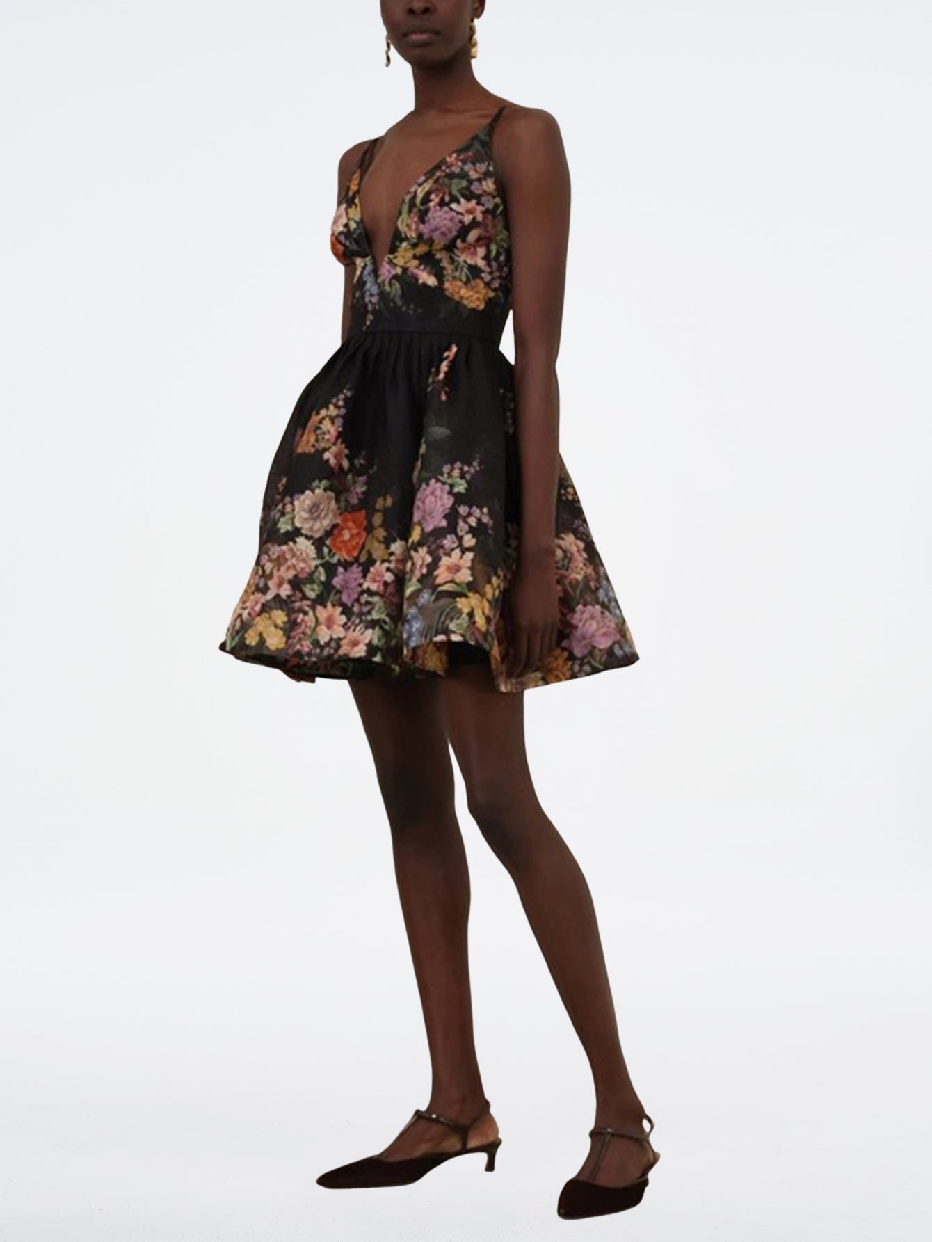 Deep V Floral Print Mini Dress