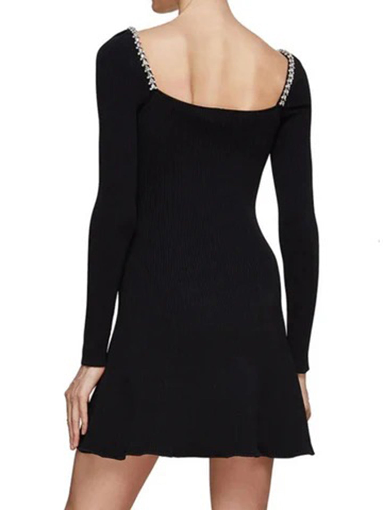 Knit Mini Dress with Crystal Embellished Neckline