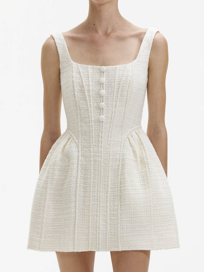 Woven Tweed Sleeveless Zip-Waist Mini Dress