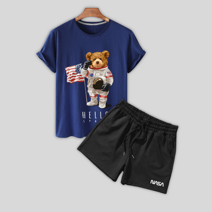 T-Shirt with Bear Print and NASA Shorts