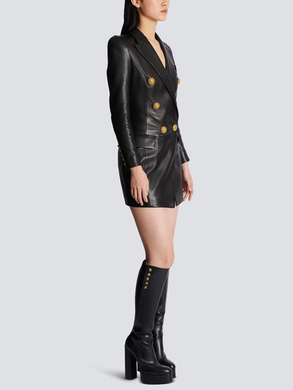 Leather Double-Breasted Blazer Dress