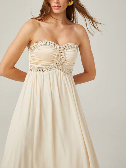 Elegant Beaded Strapless Midi Dress