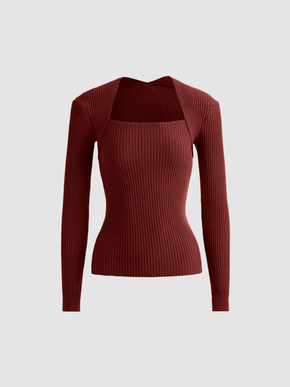 Bronzework Knitted Ribbed Pullover Sweater