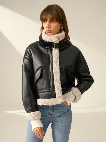 Sherpa Lined Shearling Leather Flight Jacket