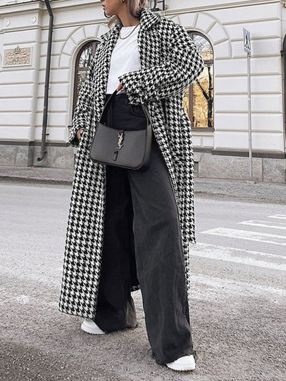 Houndstooth Tweed Trench Coat