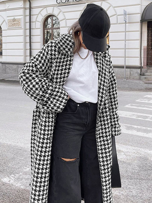 Houndstooth Tweed Trench Coat