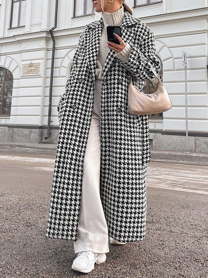 Houndstooth Tweed Trench Coat