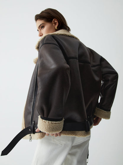 Classic Sherpa Lined Shearling Leather Flight Jacket