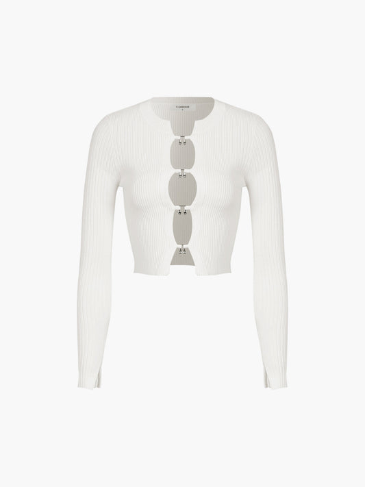 Cutout Split Beads Detail Ribbed Knit Top