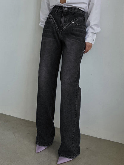 Vintage Wash Denim Straight Leg Jeans