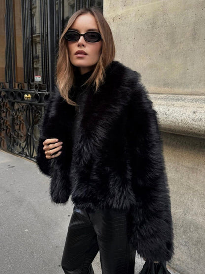 Solid Faux Fur Collar Jacket