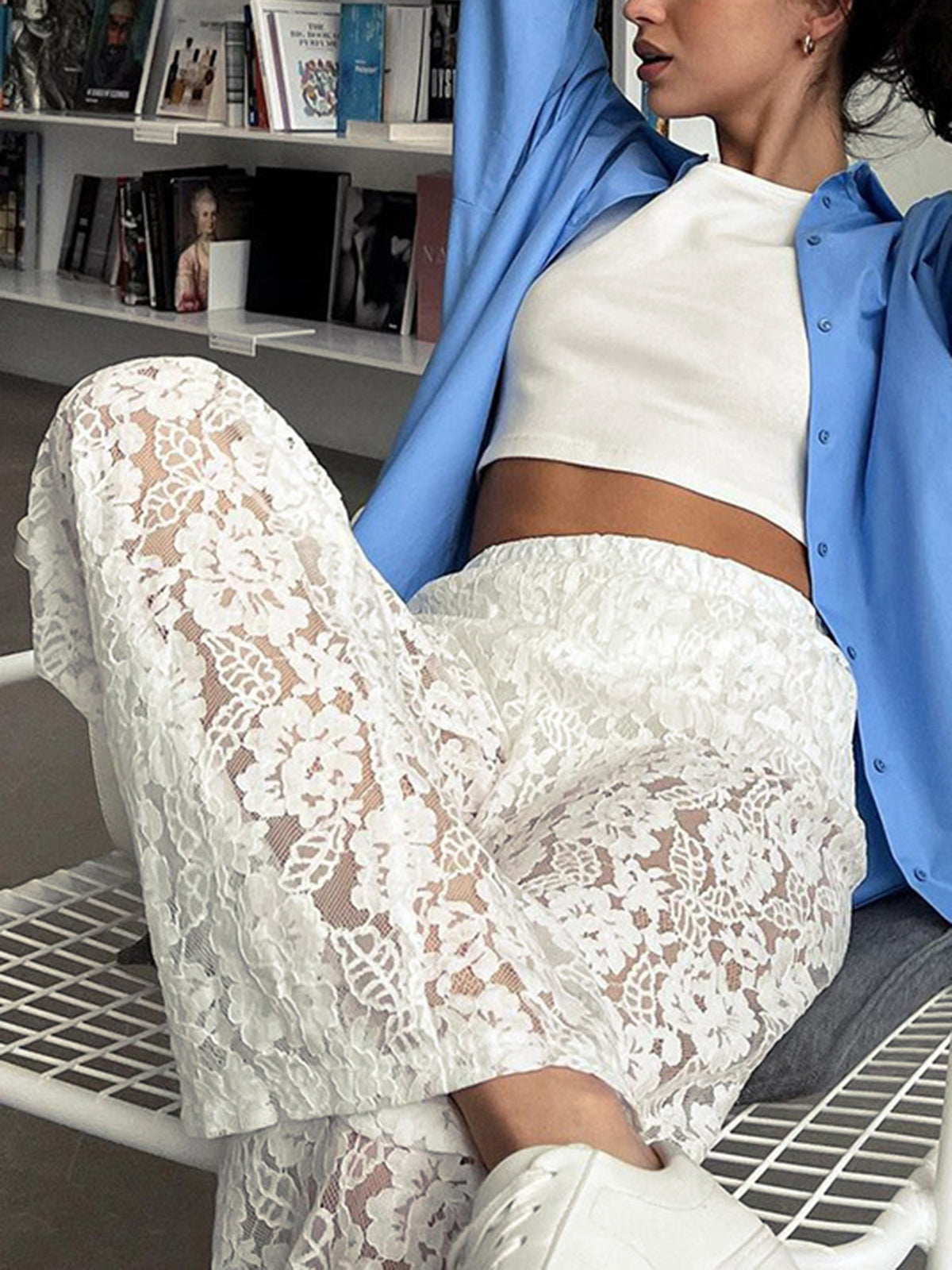 Sheer Lace Wide Leg Pants