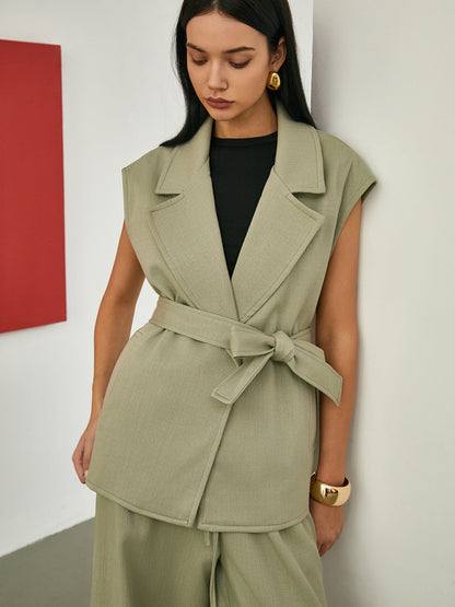 Solid Tailored Belted Vest