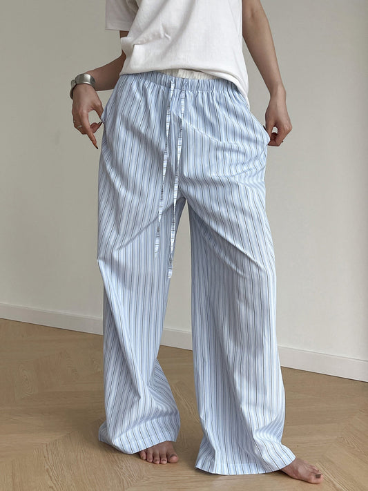 Stripe Loose Double-Waisted Tie Front Pants