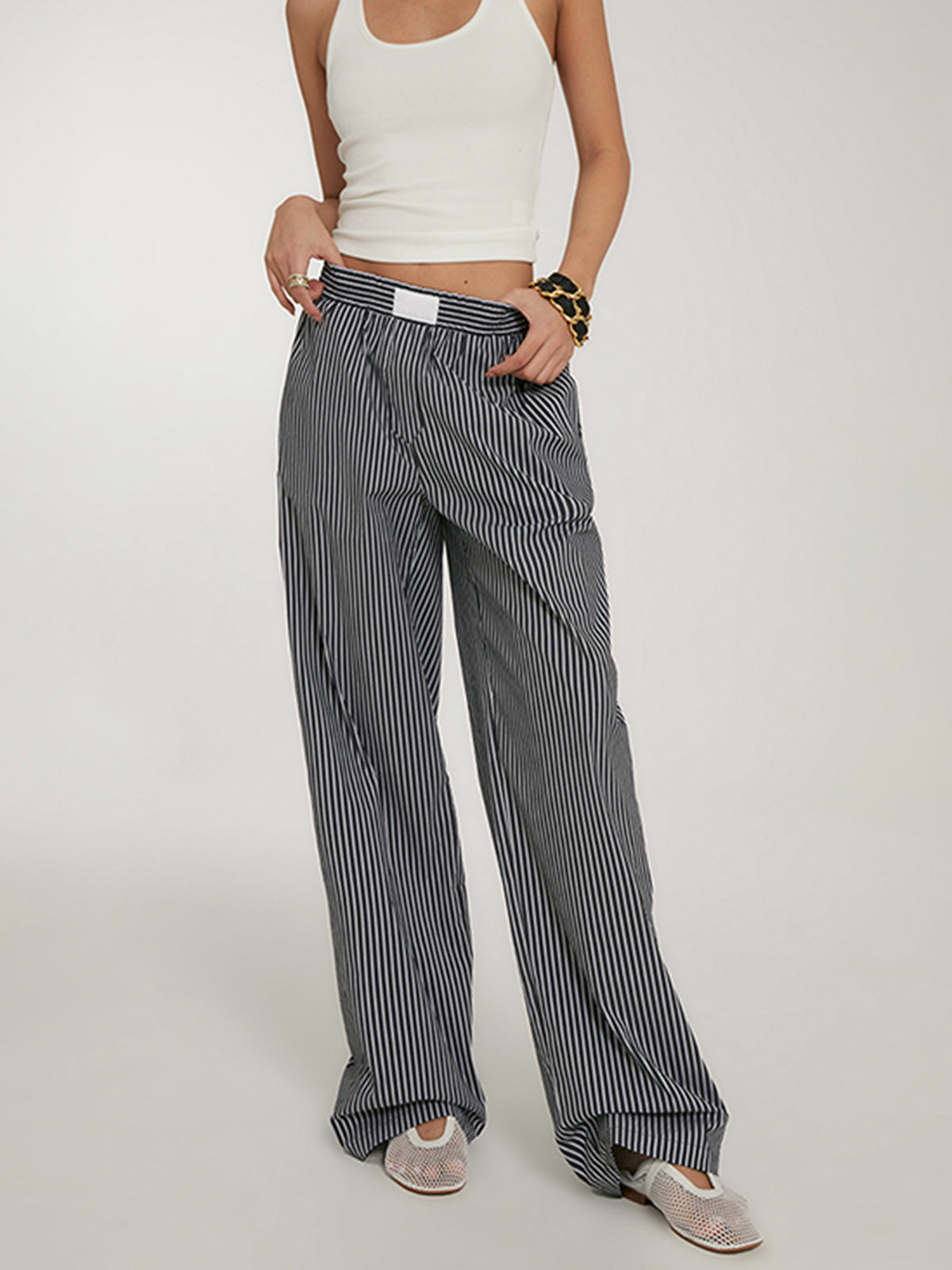 Casual Striped Wide Leg Pants