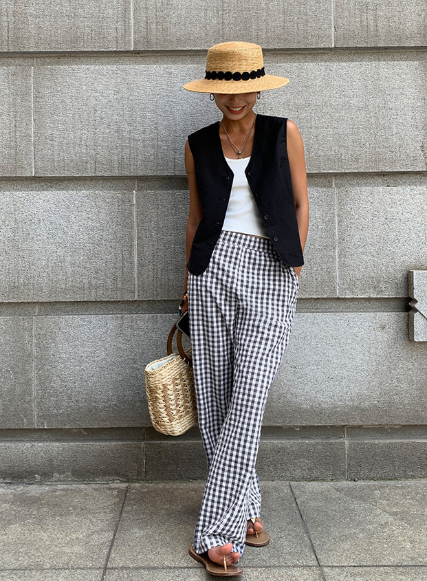 Casual Plaid Wide Leg Pants