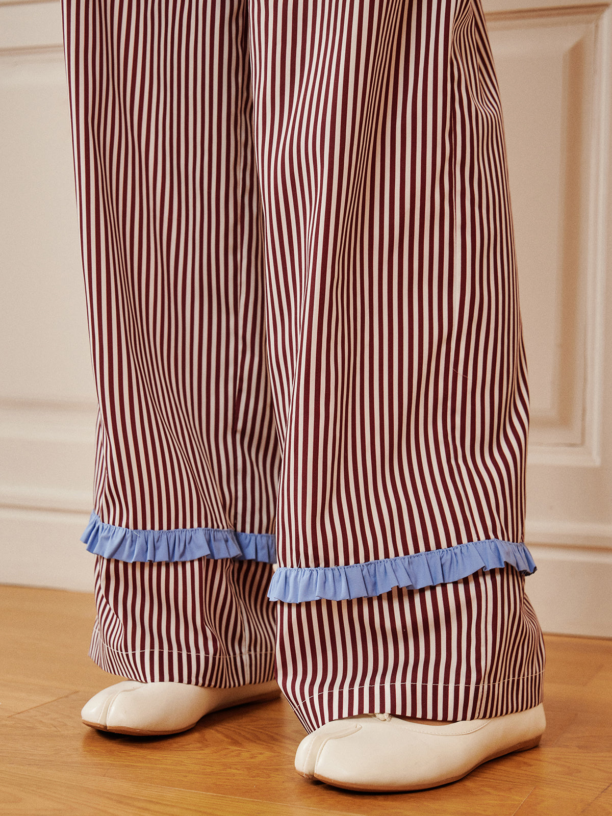 Pinstripe Ruffle Bow Pants