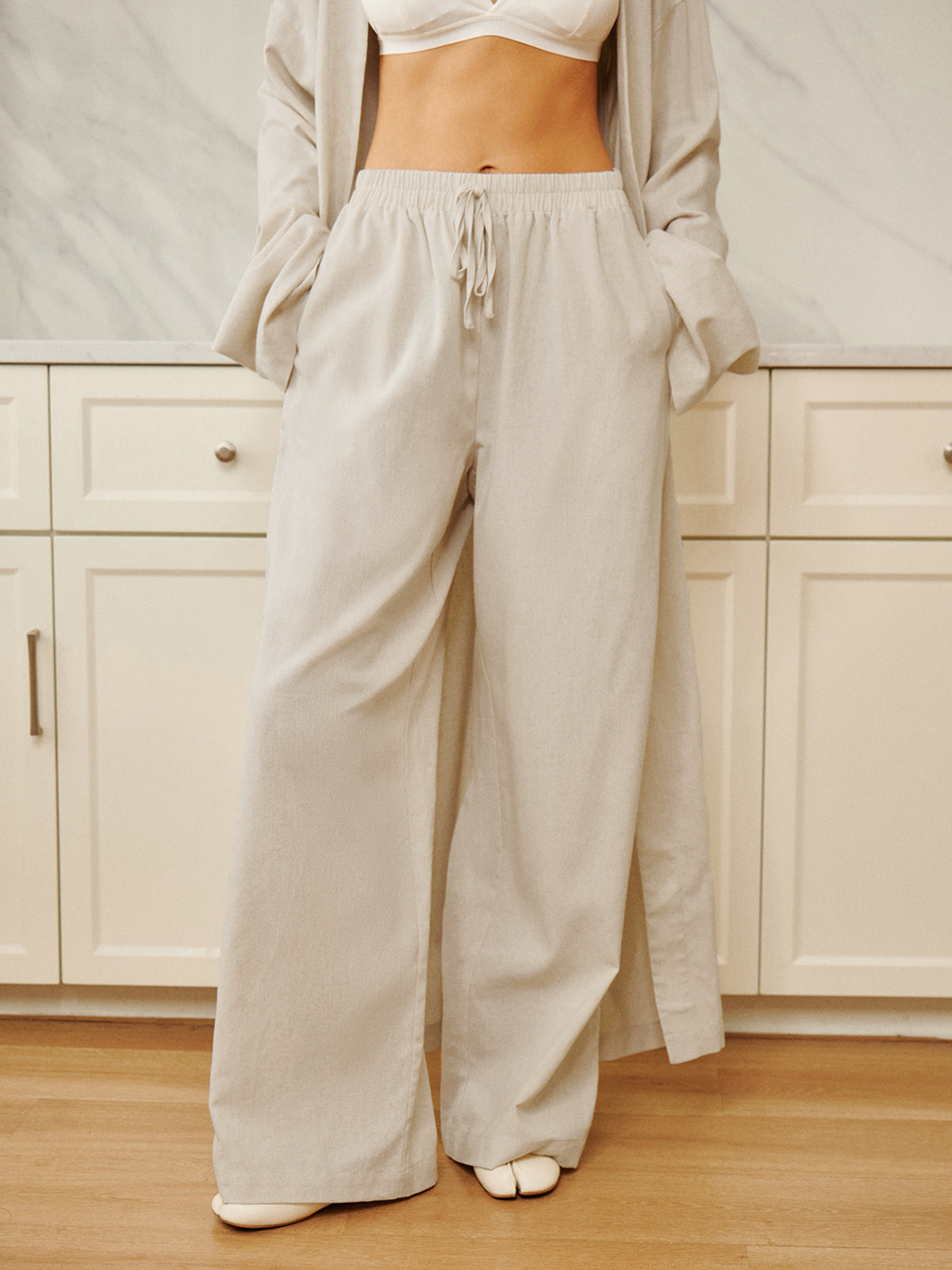 Cotton & Linen Solid Drawstring Pants