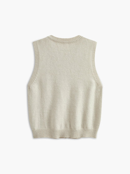 Floral Embroiled Pockets Knit Vest