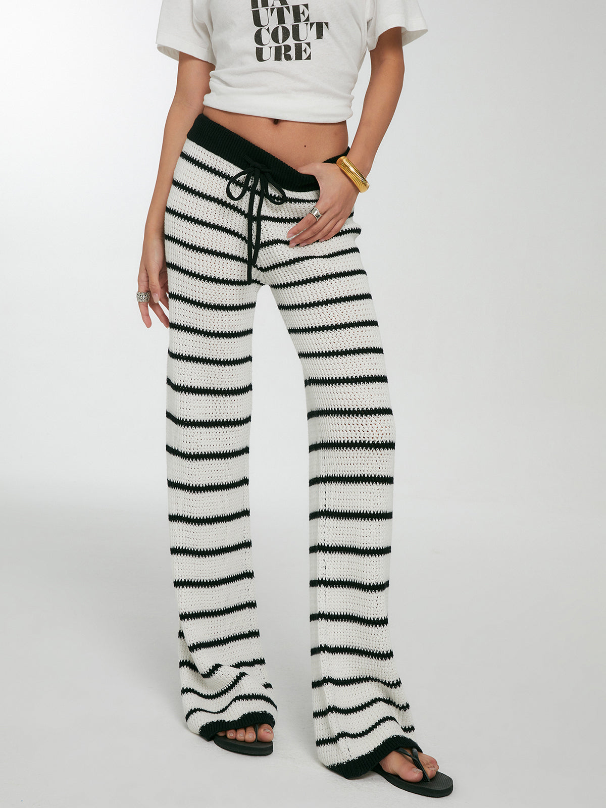 Striped Drawstring Knit Pants