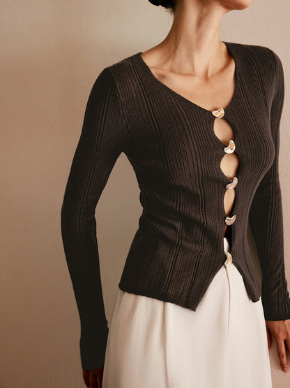 Cutout Metal Button Knit Top